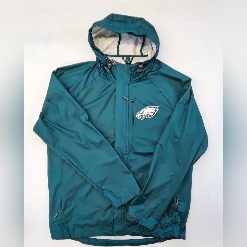 NFL Philadelphia Eagles Full Zip Hooded Windbreaker Jacket Green Large